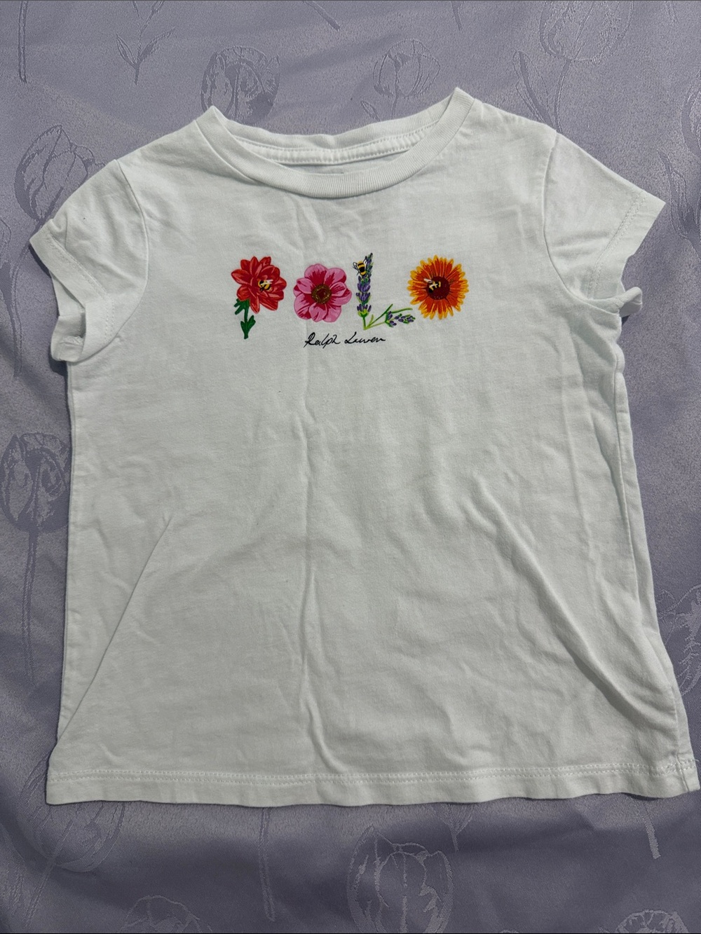 Ralph Lauren Girls 3T White Floral Logo Tee